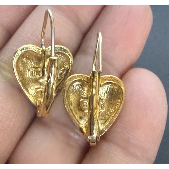 Vintage BUTLER Signed Heart-Shaped Rhinestone Earrings Gold Tone - Picture 3 of 11